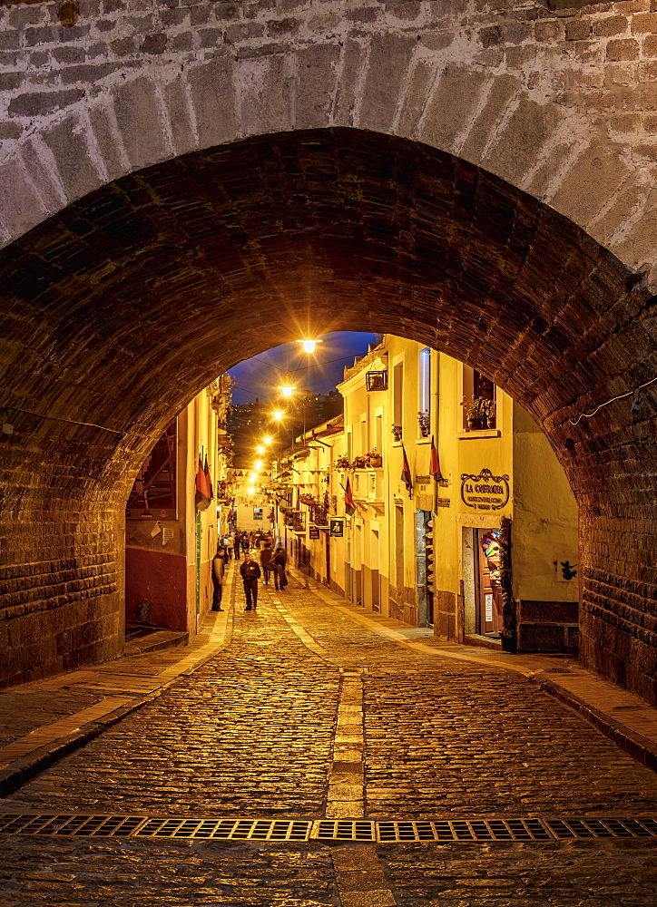 La Ronda Street at twilight, Old Town, Quito, Pichincha Province, Ecuador, South America