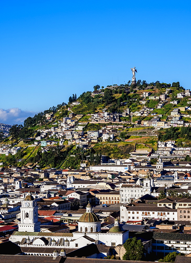 View over Old Town towards El Panecillo Hill, Quito, Pichincha Province, Ecuador, South America