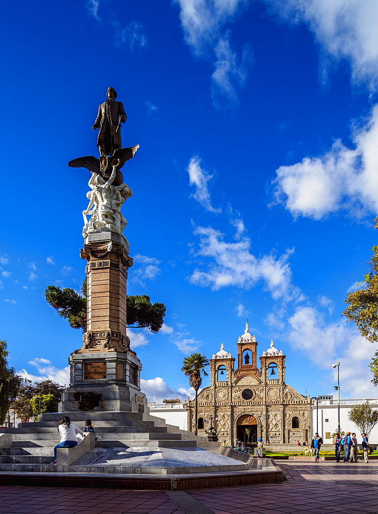 Maldonado Monument and San Pedro Cathedral, Maldonado Park, Riobamba, Chimborazo Province, Ecuador, South America