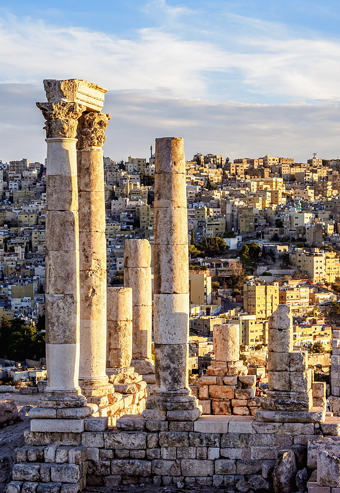 Temple of Hercules ruins at sunset, Amman Citadel, Amman Governorate, Jordan, Middle East