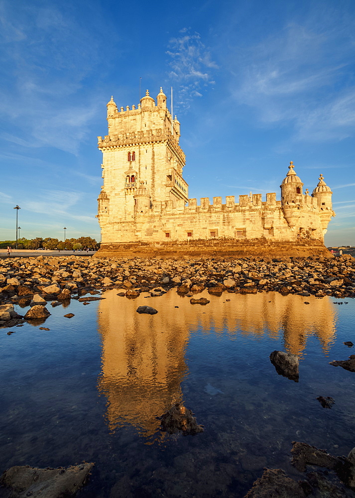 Belem Tower at sunset, UNESCO World Heritage Site, Lisbon, Portugal, Europe