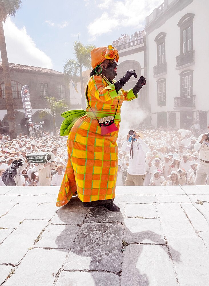 La Negra Tomasa Dance during the Los Indianos Carnival Party at Plaza de Espana in Santa Cruz de La Palma, Canary Islands, Spain, Europe