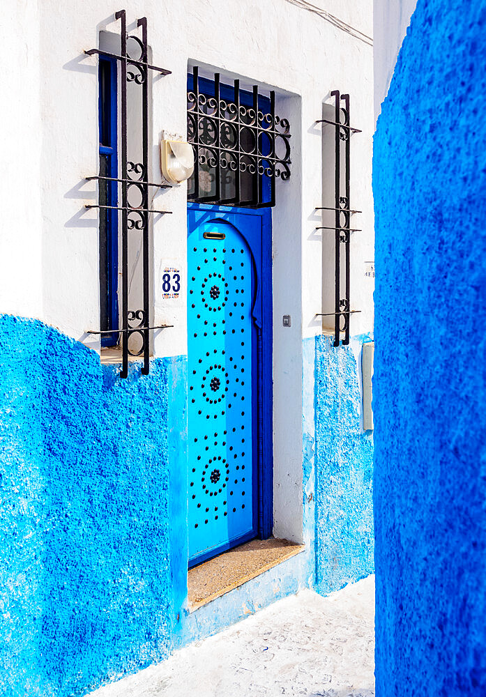 Blue street in Kasbah of the Udayas, Rabat, Rabat-Sale-Kenitra Region, Morocco, North Africa, Africa