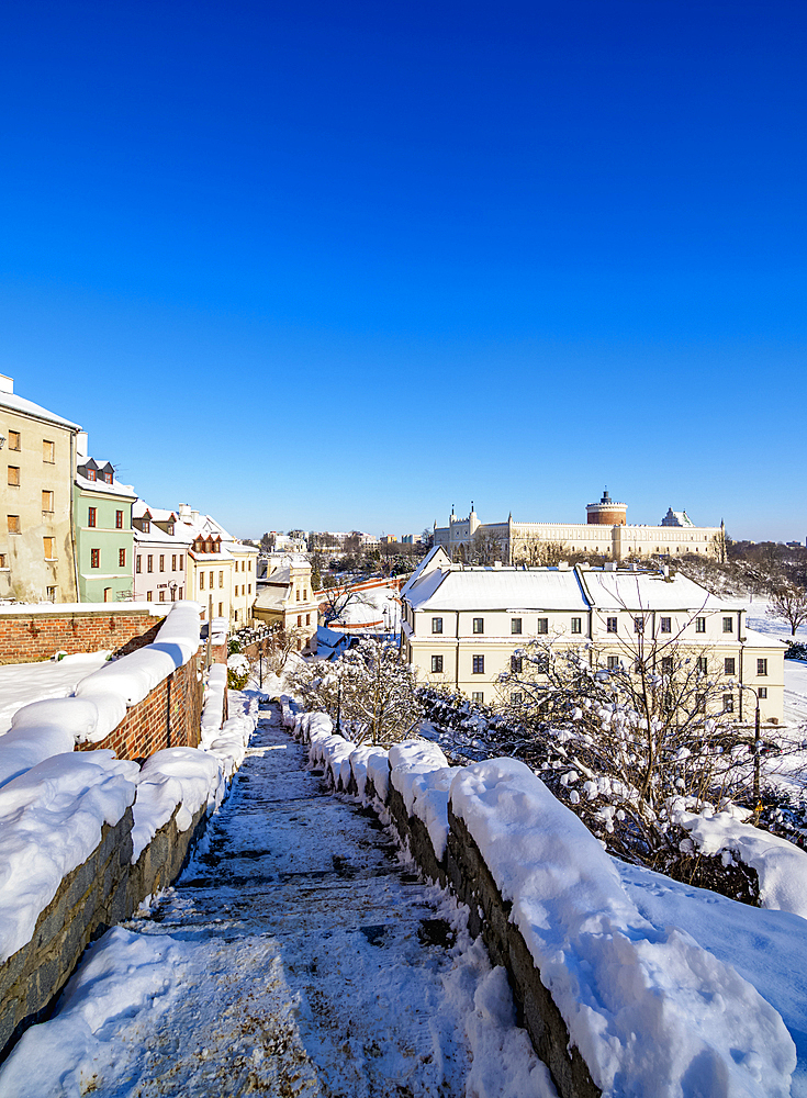 View towards the Castle, winter, Lublin, Lublin Voivodeship, Poland, Europe