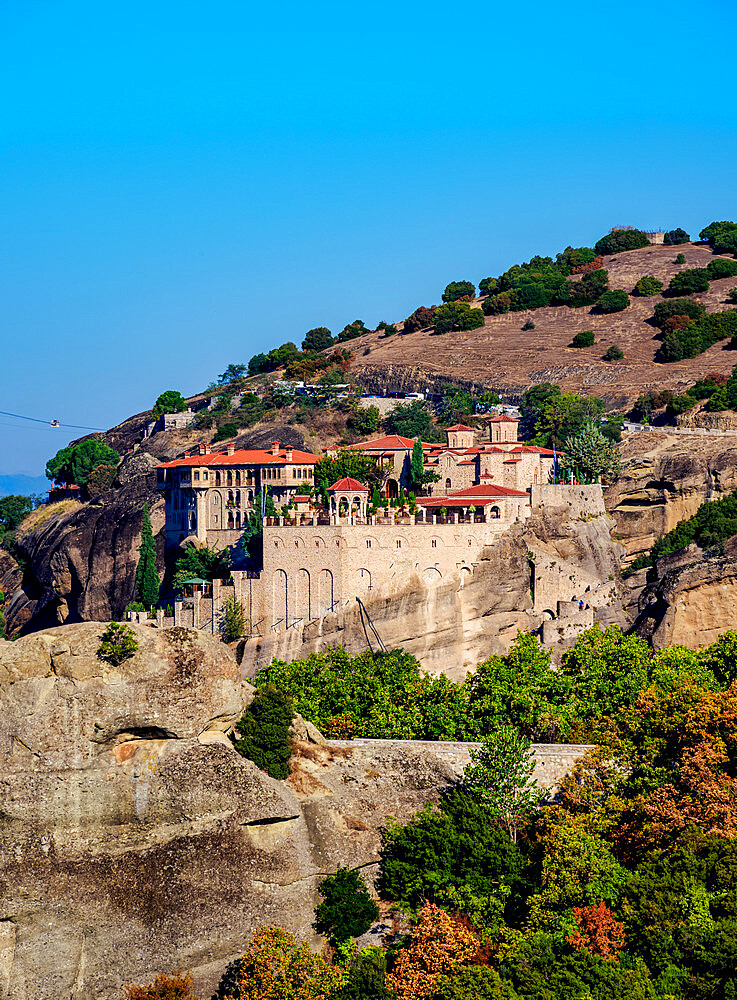 View towards the Monastery of Varlaam, Meteora, UNESCO World Heritage Site, Thessaly, Greece, Europe