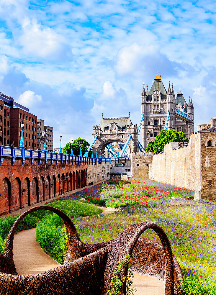 View over the Tower Bridge Piazza towards the Tower Bridge, London, England, United Kingdom