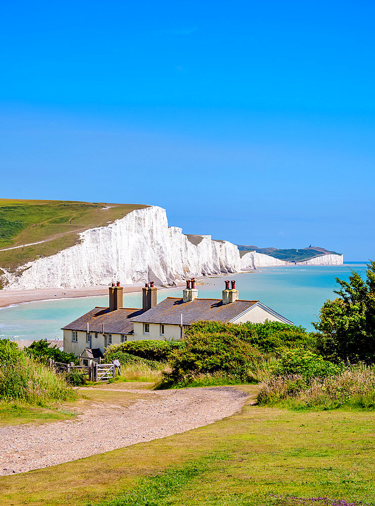 Coastguard Cottage and Seven Sisters Cliffs, Cuckmere Haven, East Sussex, England, United Kingdom