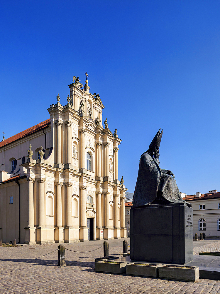 Statue of Wyszynski and Roman Catholic Church of the Visitants, Krakowskie Przedmiescie, Warsaw, Masovian Voivodeship, Poland, Europe