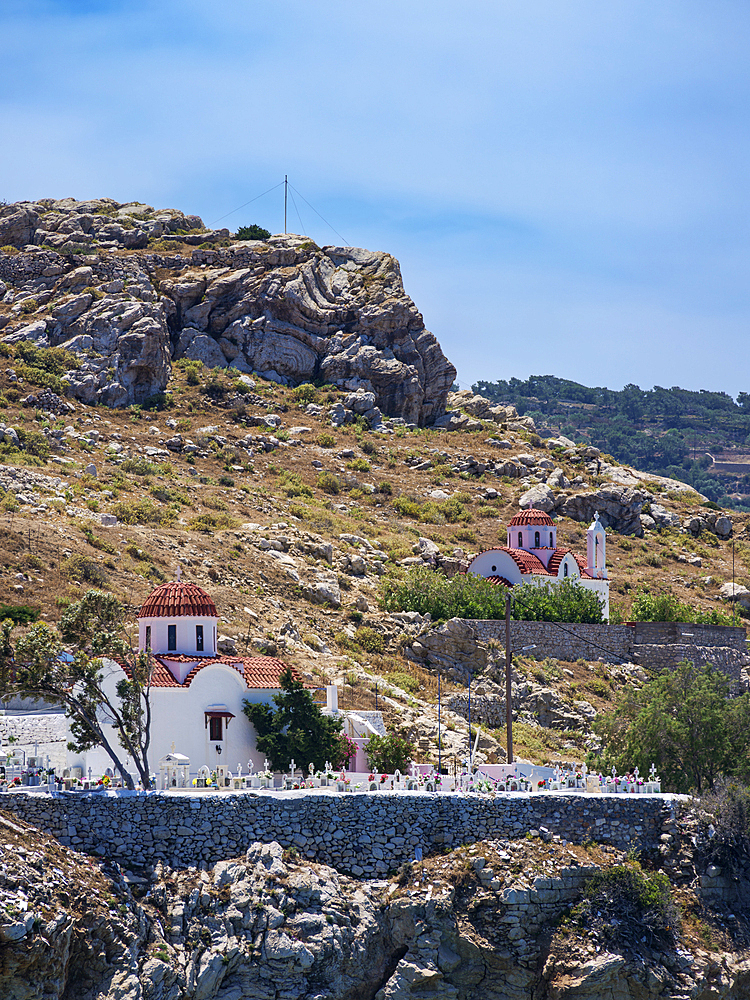 Chapel and Cemetery in Pigadia, Karpathos Island, Dodecanese, Greek Islands, Greece, Europe