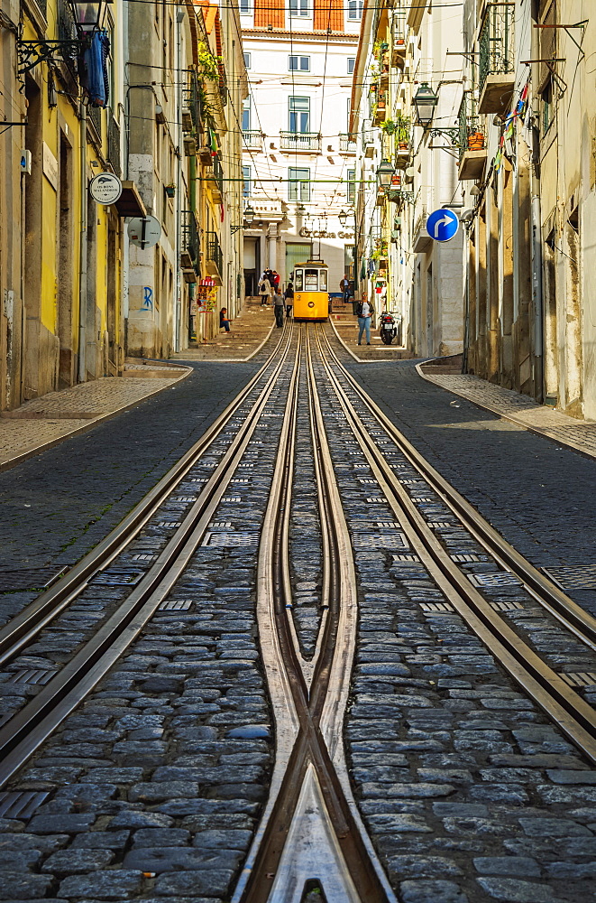 View of the Bica Funicular, Lisbon, Portugal, Europe