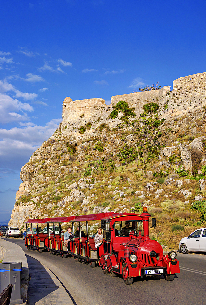 Road Train Tour at the Venetian Fortezza Castle, City of Rethymno, Rethymno Region, Crete, Greek Islands, Greece, Europe