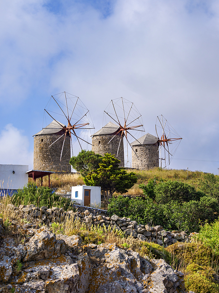 Windmills of Patmos Chora, Patmos Island, Dodecanese, Greek Islands, Greece, Europe