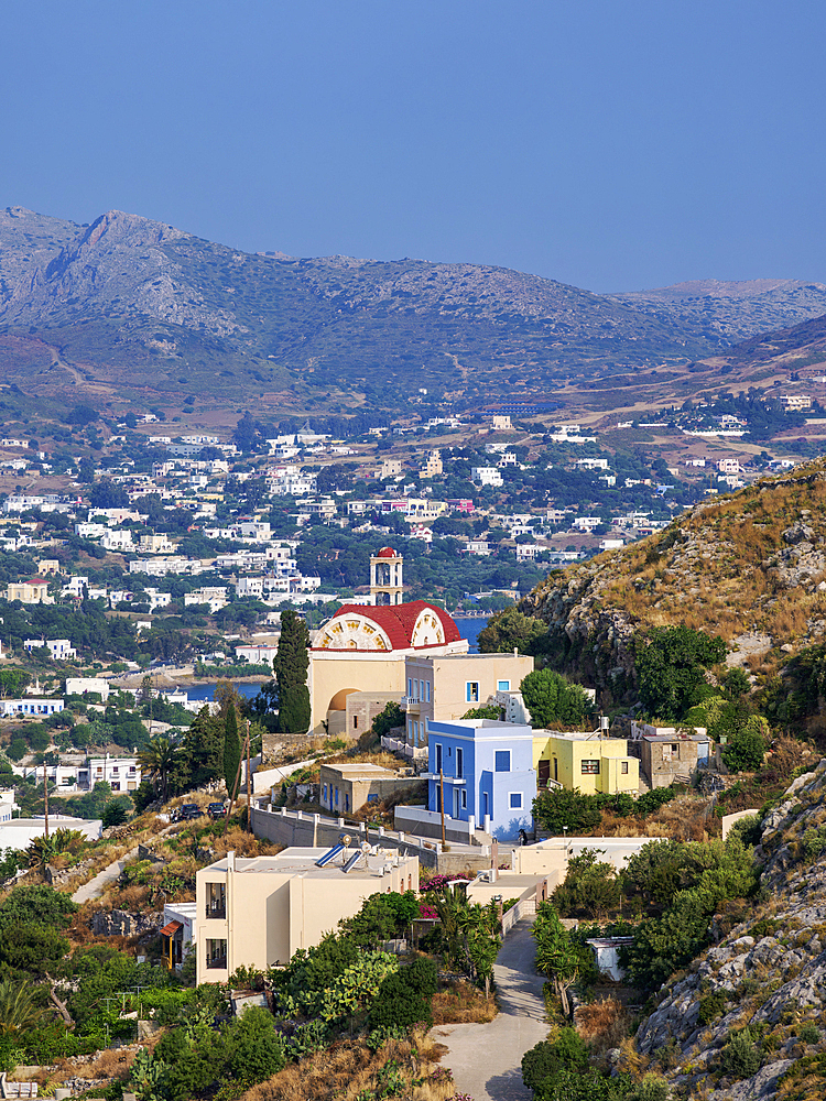 View towards the Church of Agia Paraskevi, Agia Marina, Leros Island, Dodecanese, Greek Islands, Greece, Europe