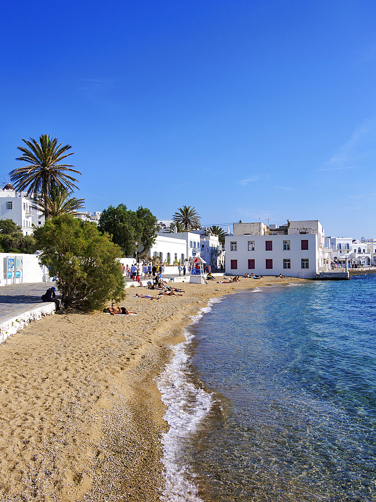 Chora Beach, Mykonos Town, Mykonos Island, Cyclades, Greek Islands, Greece, Europe