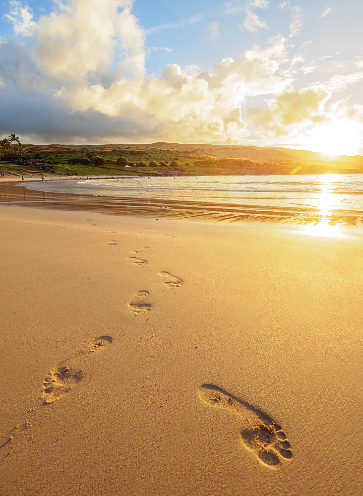 Anakena Beach at sunset, Easter Island, Chile, South America