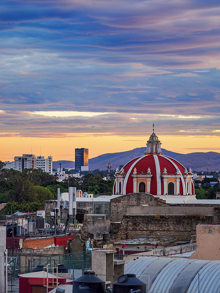 View towards the San Jeronimo Church at sunset, City of Puebla, Puebla State, Mexico