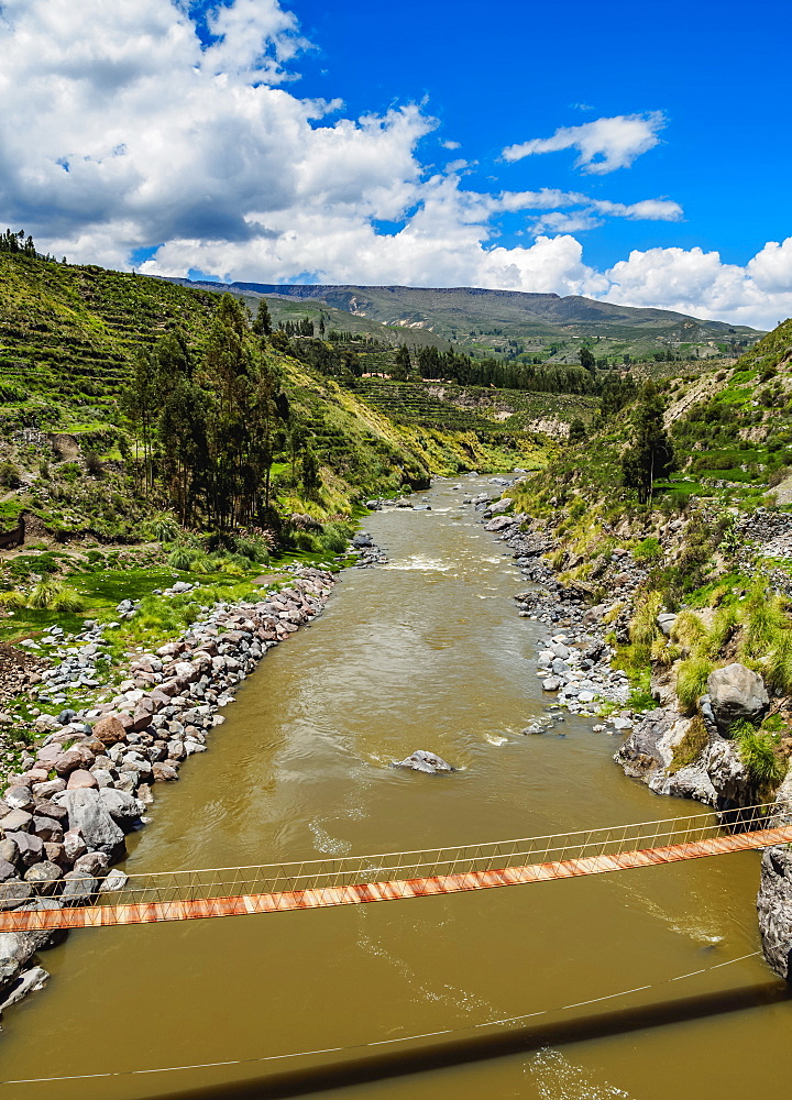 Suspension Bridge over Colca River, Chivay, Arequipa Region, Peru, South America