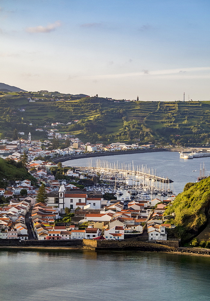 Horta seen from Monte da Guia, elevated view, Faial Island, Azores, Portugal, Atlantic, Europe