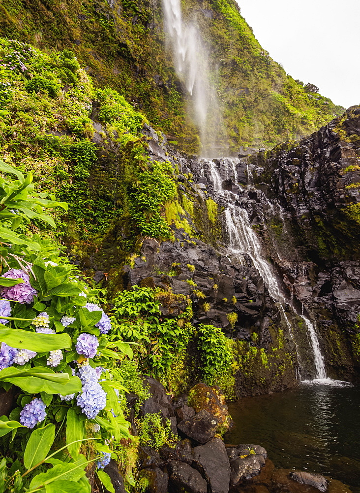 Poco do Bacalhau Waterfall, Faja Grande, Flores Island, Azores, Portugal, Atlantic, Europe