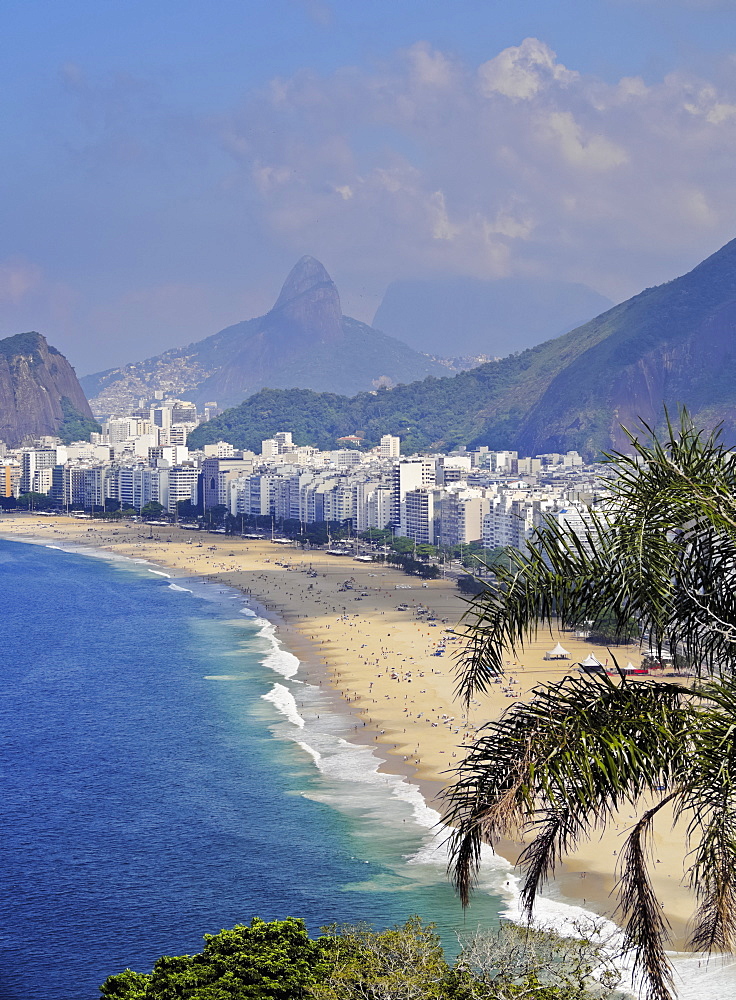 Copacabana Beach viewed from the Forte Duque de Caxias, Leme, Rio de Janeiro, Brazil, South America