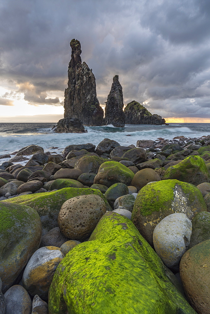 Rib and Janela islets at dawn, Porto Moniz, Madeira, Portugal, Atlantic, Europe