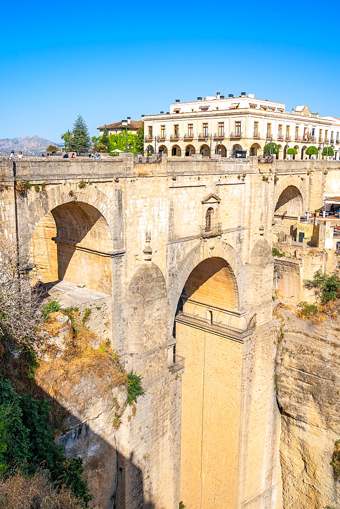 Puente Nuevo (New Bridge), the tallest of the three bridges in Ronda crossing the Guadalevin River, Ronda, Andalusia, Spain, Europe