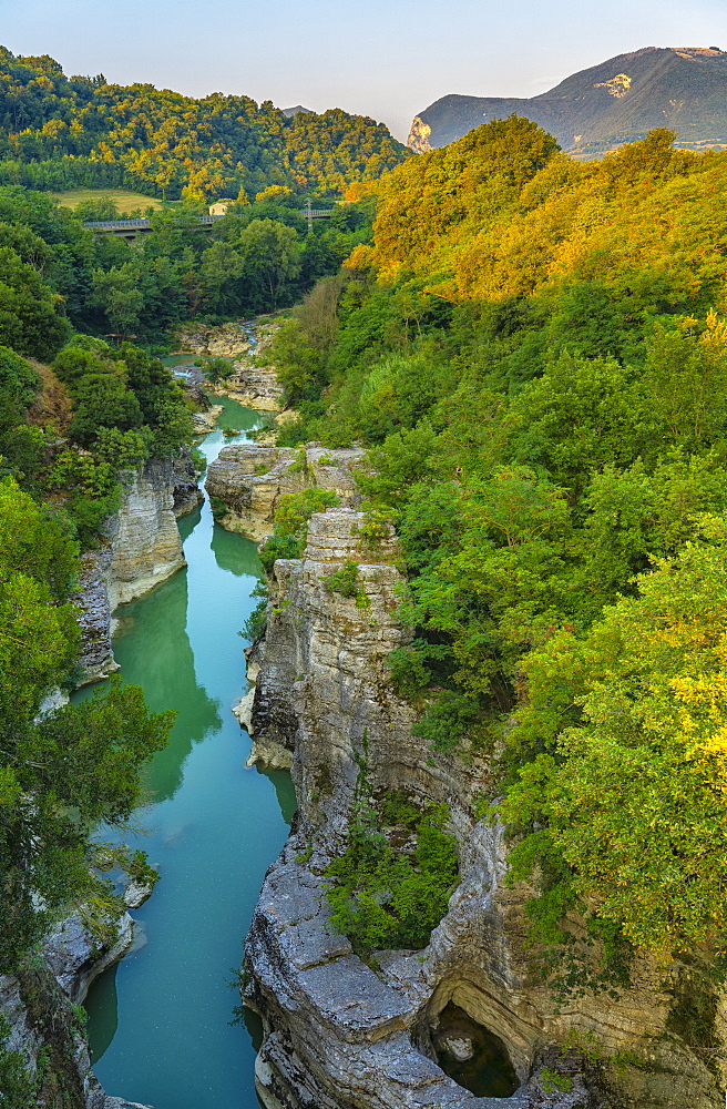 Marmitte dei Giganti canyon on the Metauro River, Fossombrone, Marche, Italy, Europe