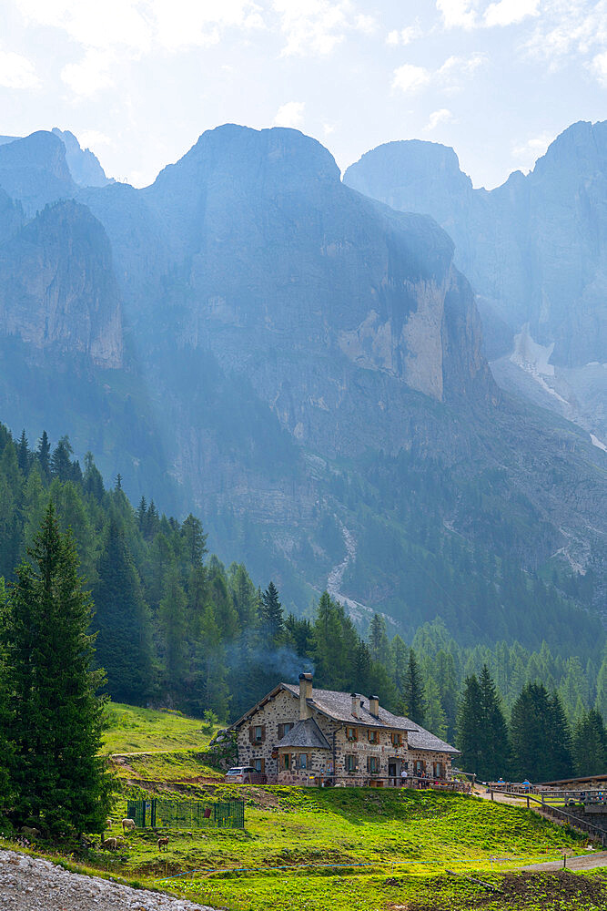 Malga Venegiotta mountain hut, Venegia Valley, Pale di San Martino Park, Dolomites, Trentino, Italy, Europe