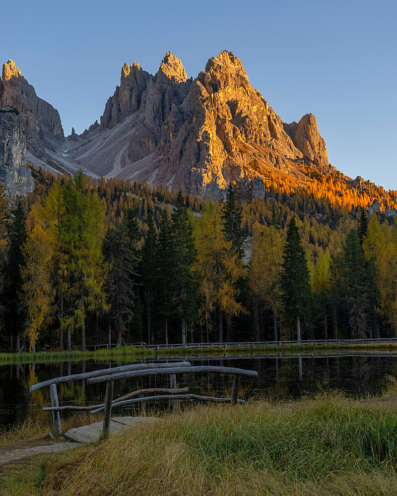 Cadini di Misurina at sunset, Lake Antorno, Dolomites, Veneto, Italy, Europe