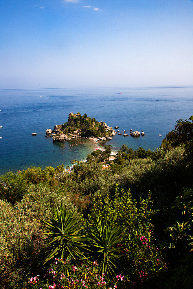 beach and island Isola Bella at Taormina, Sicily