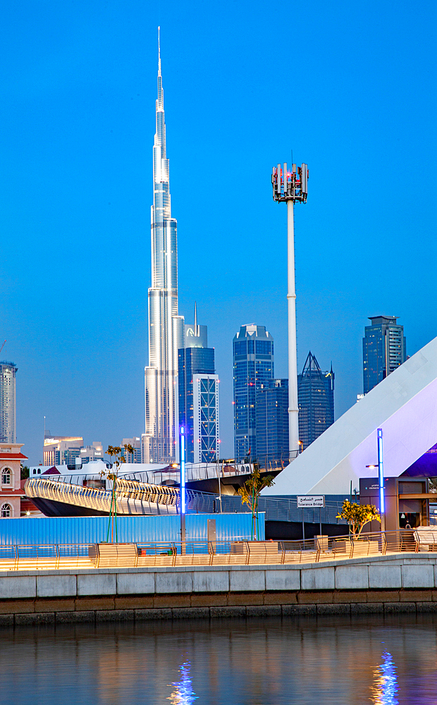 Dubai Downtown skyscrapers and Burj Khalifa, Dubai, United Arab Emirates, Middle East