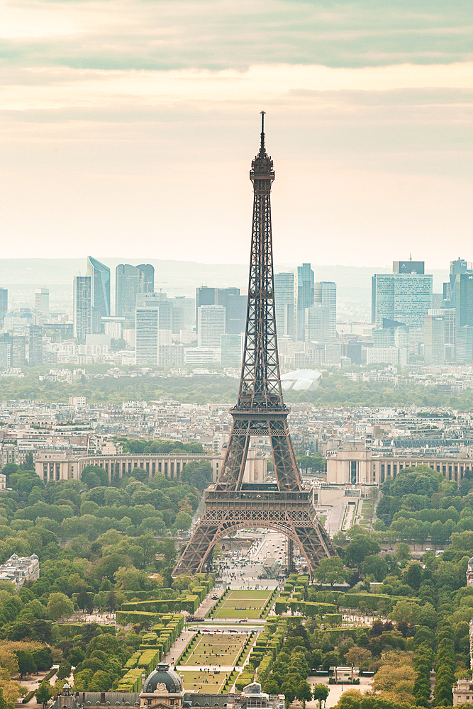 Eiffel Tower with La Defense in the background, Paris, France, Europe