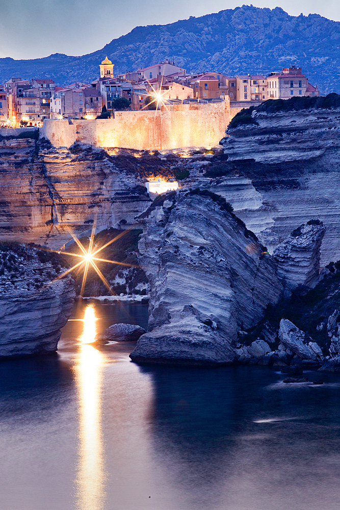 sunset over the Town of Bonifacio, Corsica Island, France