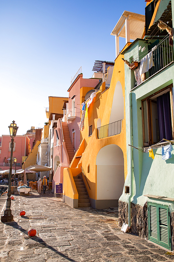 beautiful Procida island with colorful houses in sunny summer day, Italy