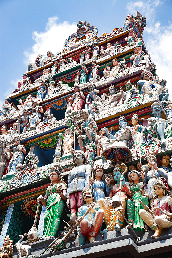 SINGAPORE, SINGAPORE - MARCH 2019: The roof of a Sri Mahamariamman hindu temple