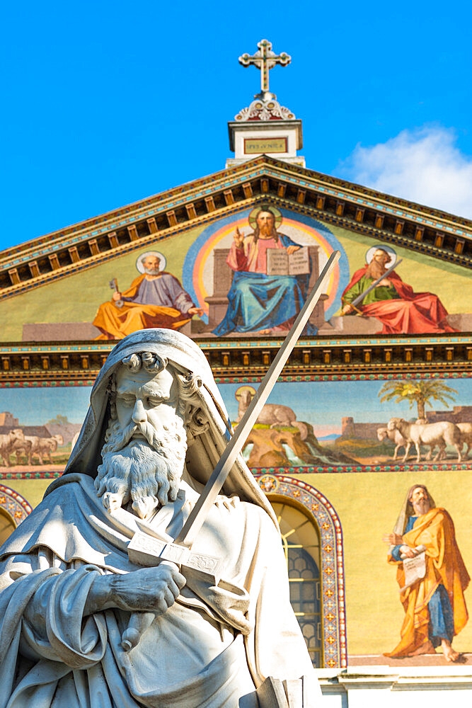 St. Paul's statue at the Papal Basilica of St. Paul outside the Walls (Basilica Papale di San Paolo fuori le Mura), Rome, Lazio, Italy, Europe