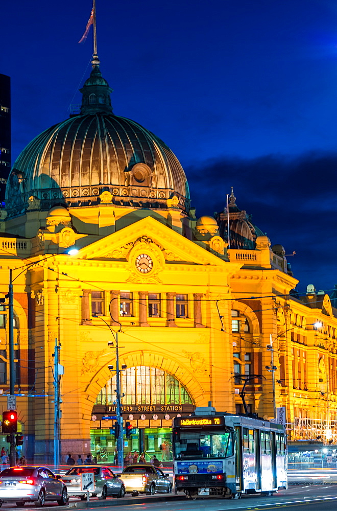 Flinders Street station at night, Melbourne, Victoria, Australia, Pacific