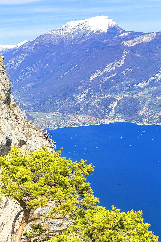 Village of Torbole from Cima Larici, Pregasina, Riva del Garda, Lake Garda, Trento Province, Trentino-Alto Adige, Italian Lakes, Italy, Europe