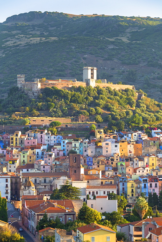 Village of Bosa with Serravalle Castle (Castle of Malaspina), Bosa, Oristano province, Sardinia, Italy, Mediterranean, Europe