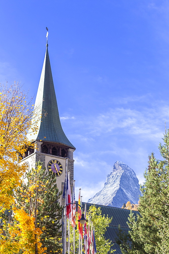 Church by Matterhorn in Zermatt, Switzerland, Europe