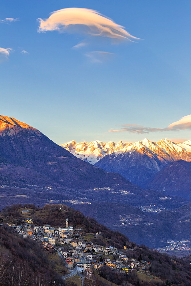 Sunset in the village, Sacco, Valgerola, Valtellina, Sondrio provinc, Lombardy, Italy, Europe