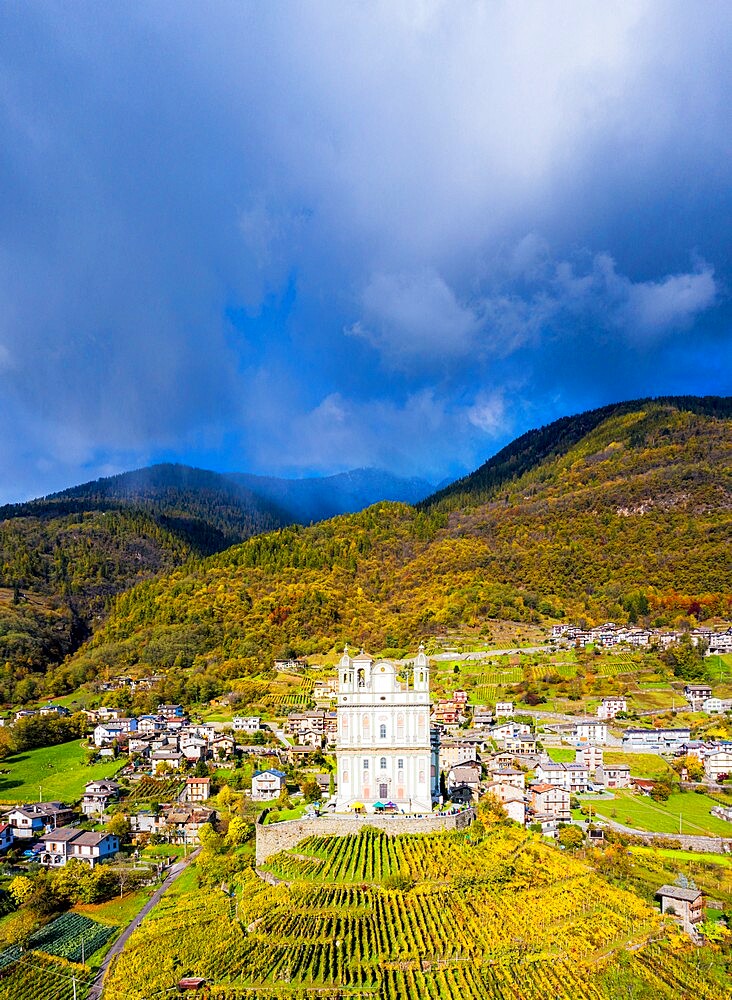 Santa Casa Church in the vineyards, Tresivio, Valtellina, Lombardy, Italy, Europe