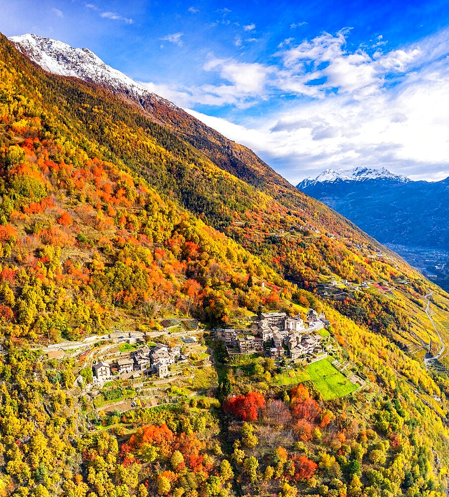 Aerial view of traditional village, Valtellina, Lombardy, Italy, Europe