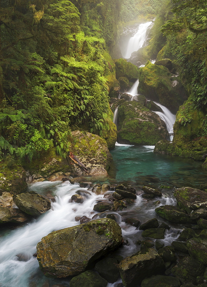 Mackay Falls along the Milford Track, Fiordland National Park, in the South Island, New Zealand, Pacific