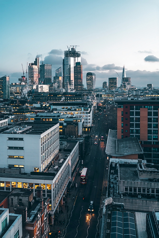 City of London financial district skyline at night, London, England, United Kingdom, Europe