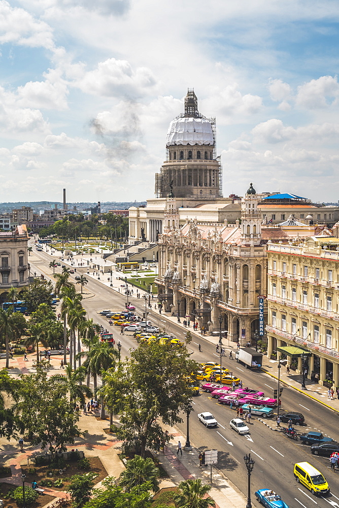 Aerial view the Gran Teatro de La Habana and El Capitolio, Havana, Cuba, West Indies, Caribbean, Central America