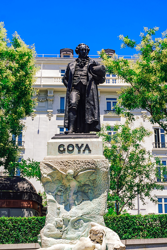 Monument to Francisco Goya, famous Spanish painter, outside the Prado Museum, Madrid, Spain, Europe