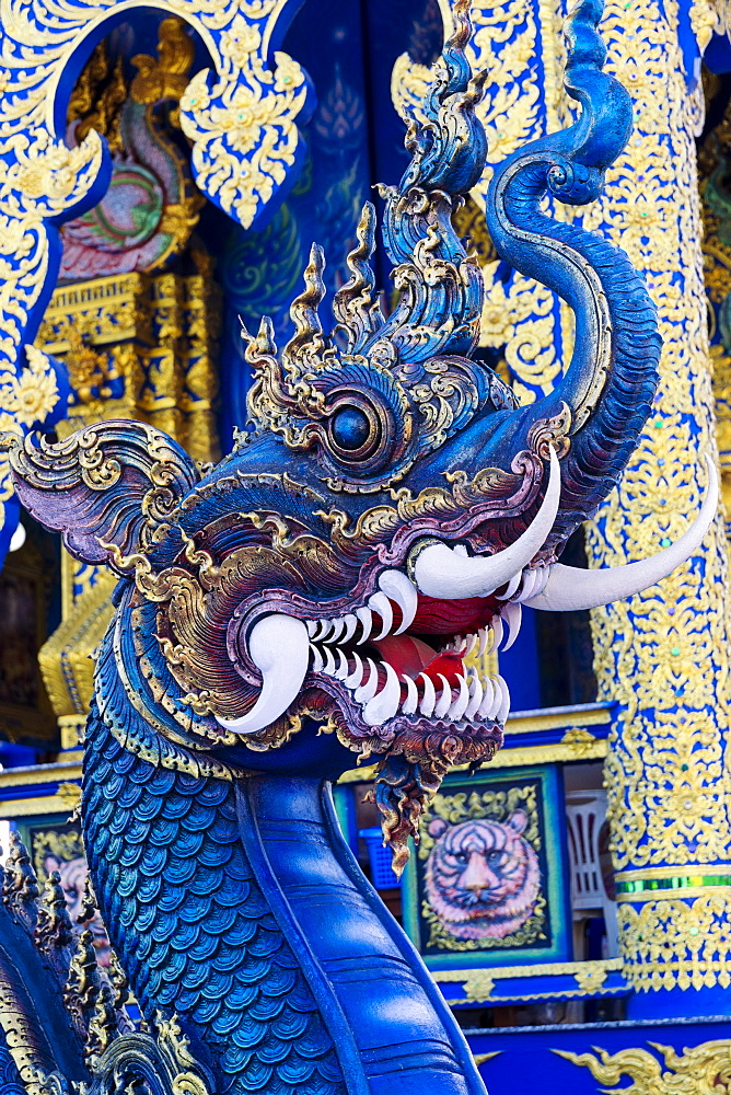 Naga head at Wat Rong Suea Ten (Blue Temple) in Chiang Rai, Thailand, Southeast Asia, Asia