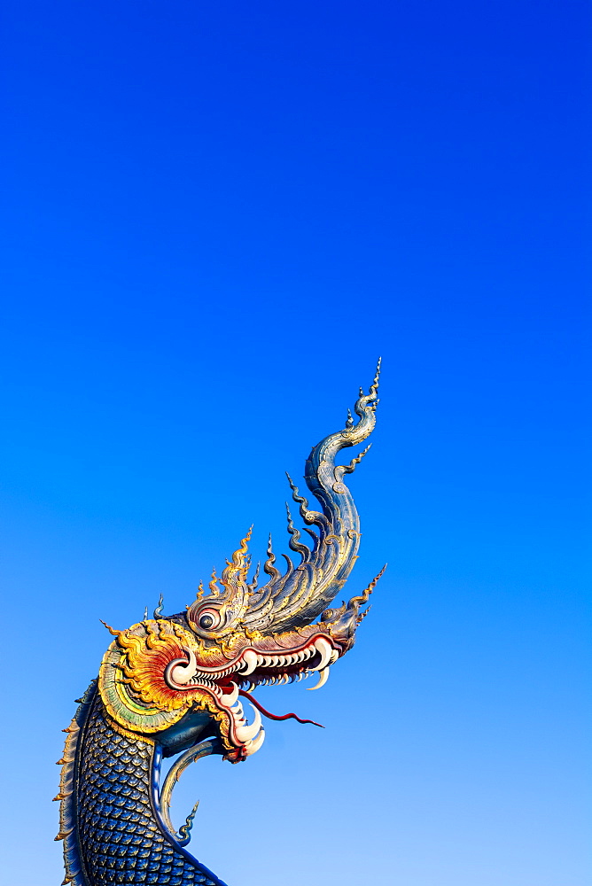 Naga head at Wat Rong Suea Ten (Blue Temple) in Chiang Rai, Thailand, Southeast Asia, Asia