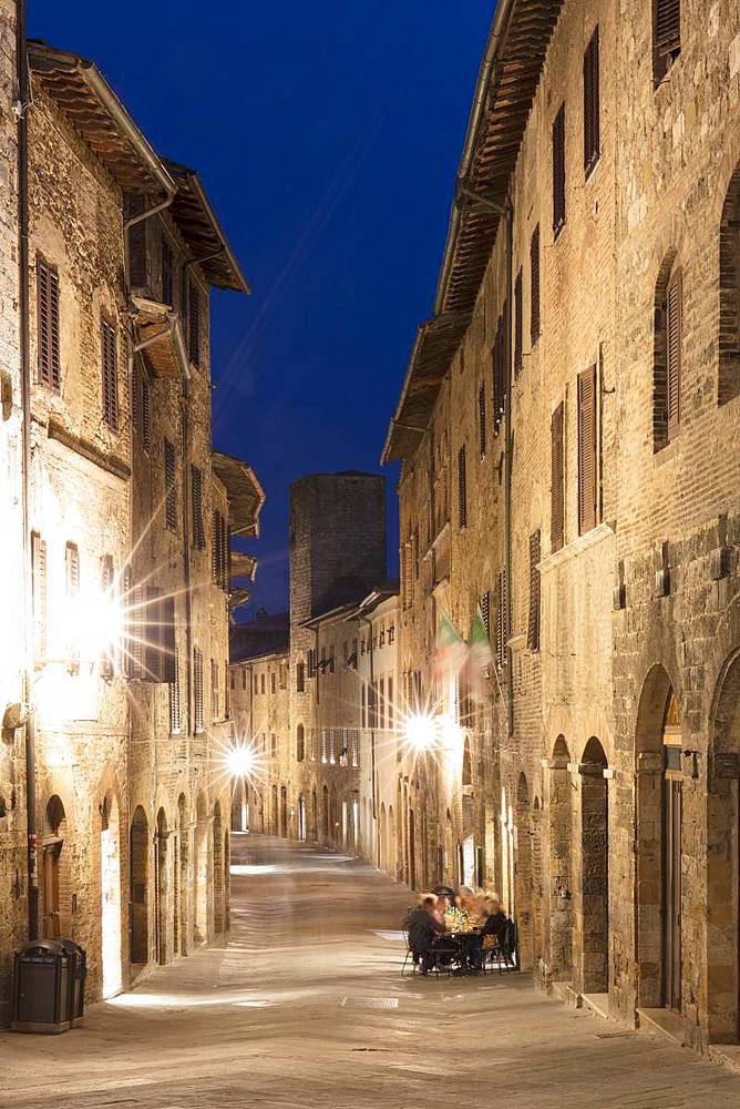 Night view of a street in San Gimignano, UNESCO World Heritage Site, Tuscany, Italy, Europe